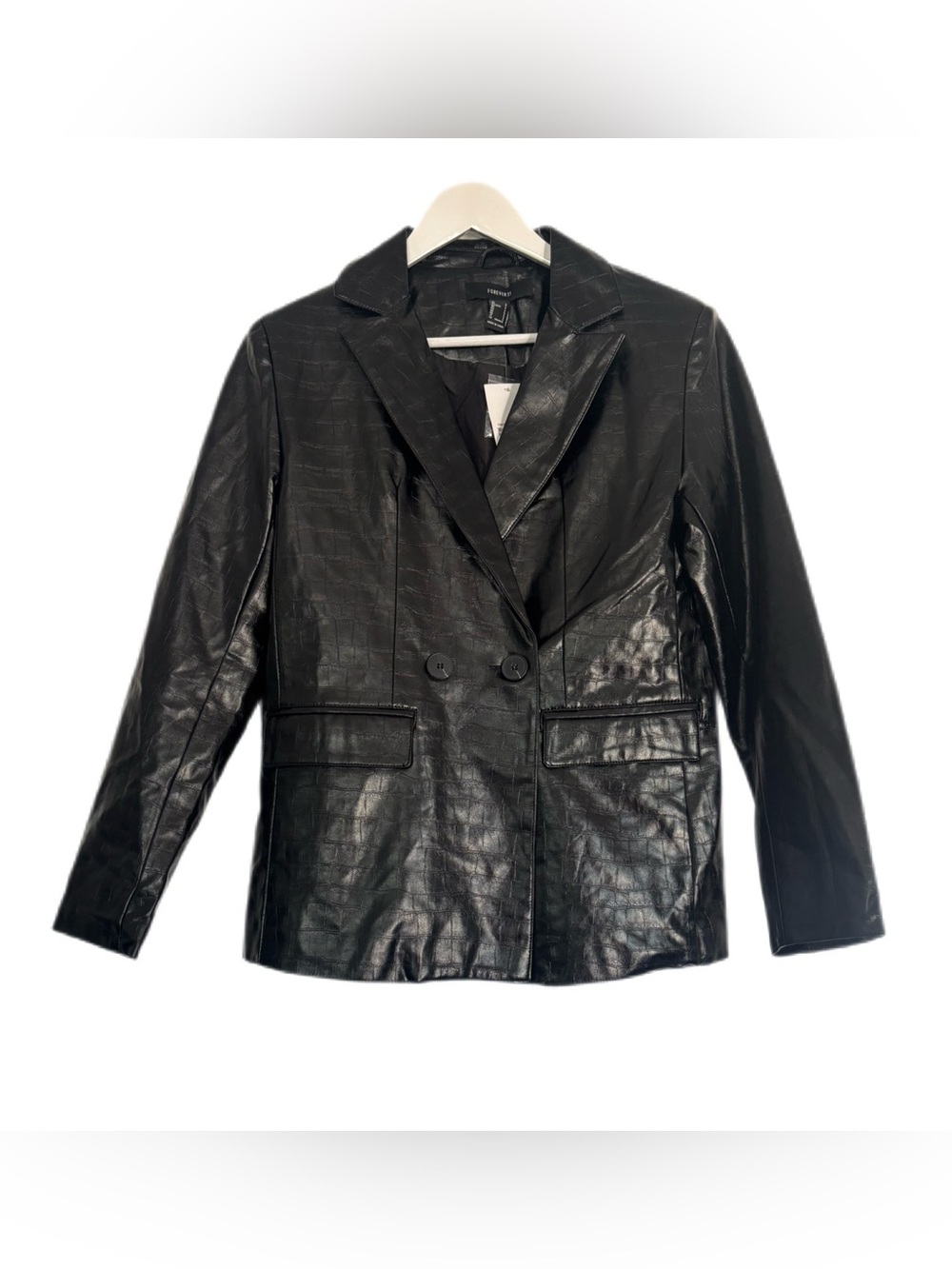 NWT Forever 21 Black Croc-Embossed Faux Leather Blazer Size S
